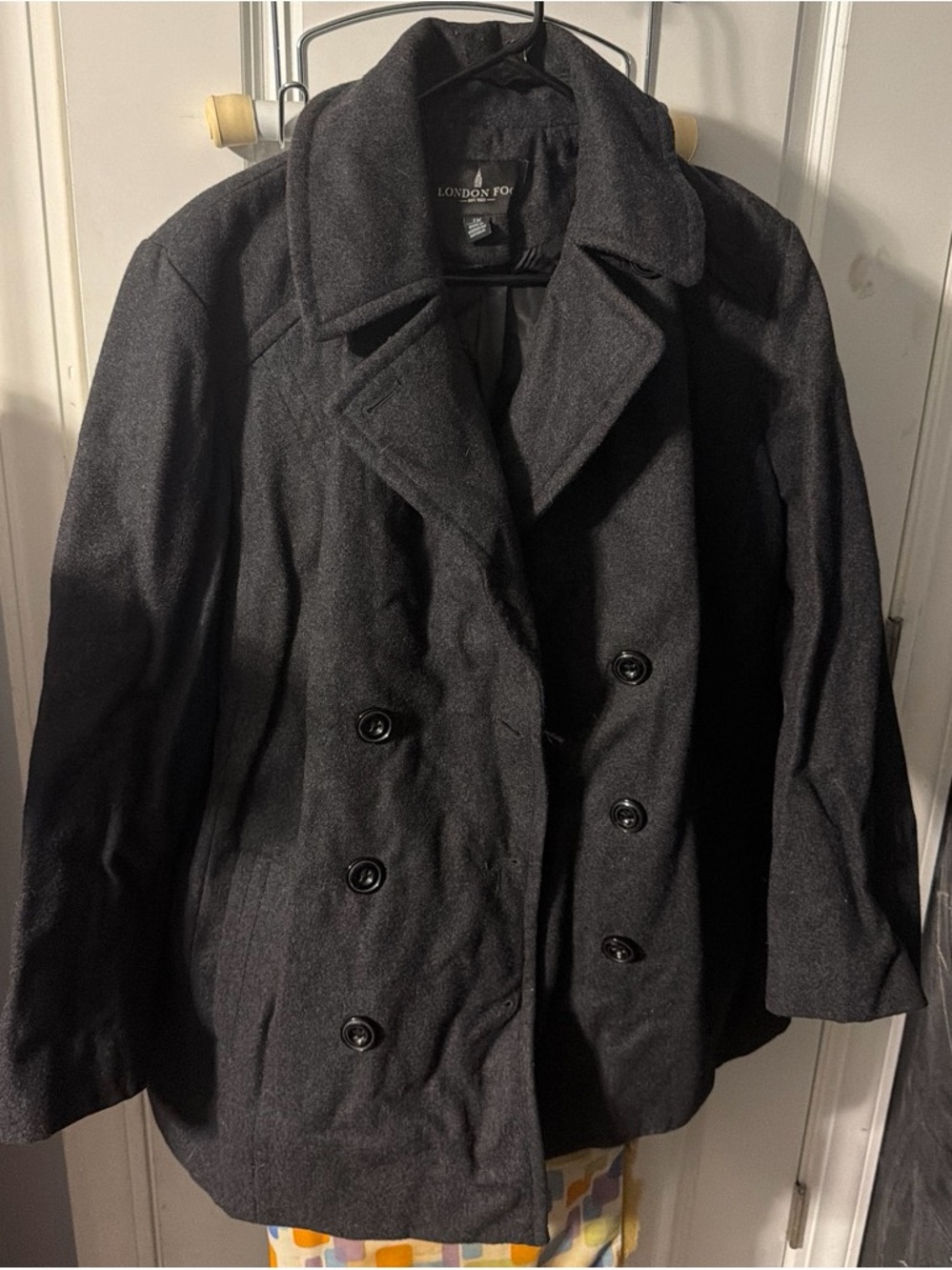 London Fog Black Double-Breasted Wool-Blend Pea Coat